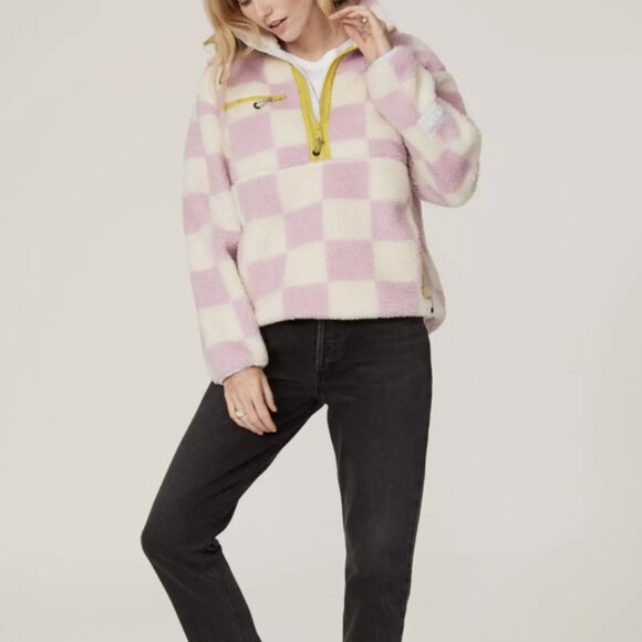 Levi's Jacquard Checker Fragrant Lilac Half-Zip Monty Sherpa Pullover - Picture 3 of 8